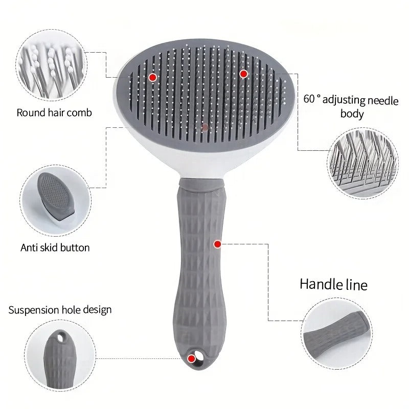 One-Click Pet Hair Remover Brush for Dogs & Cats – Self-Cleaning Grooming Comb for Easy Shedding Control