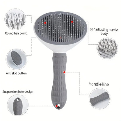 One-Click Pet Hair Remover Brush for Dogs & Cats – Self-Cleaning Grooming Comb for Easy Shedding Control