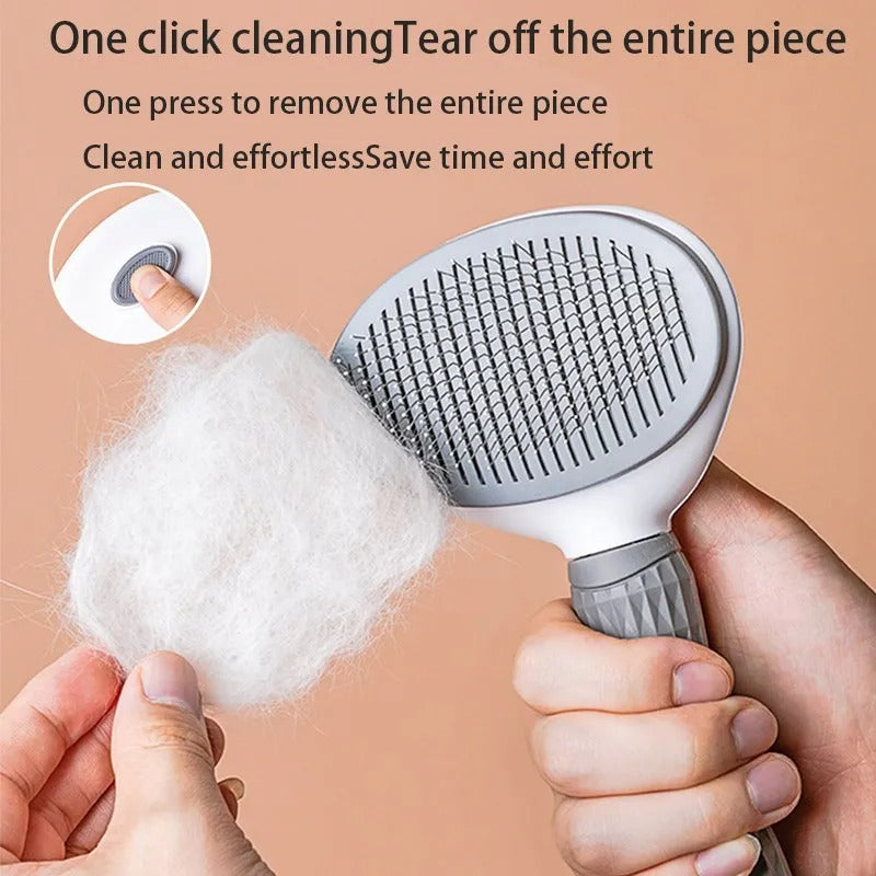 One-Click Pet Hair Remover Brush for Dogs & Cats – Self-Cleaning Grooming Comb for Easy Shedding Control