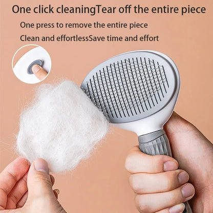 One-Click Pet Hair Remover Brush for Dogs & Cats – Self-Cleaning Grooming Comb for Easy Shedding Control