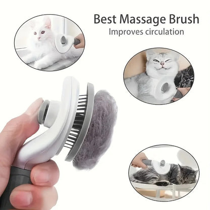One-Click Pet Hair Remover Brush for Dogs & Cats – Self-Cleaning Grooming Comb for Easy Shedding Control