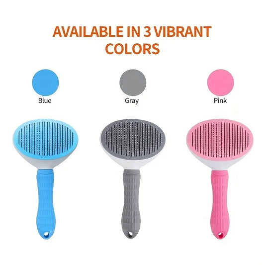 One-Click Pet Hair Remover Brush for Dogs & Cats – Self-Cleaning Grooming Comb for Easy Shedding Control